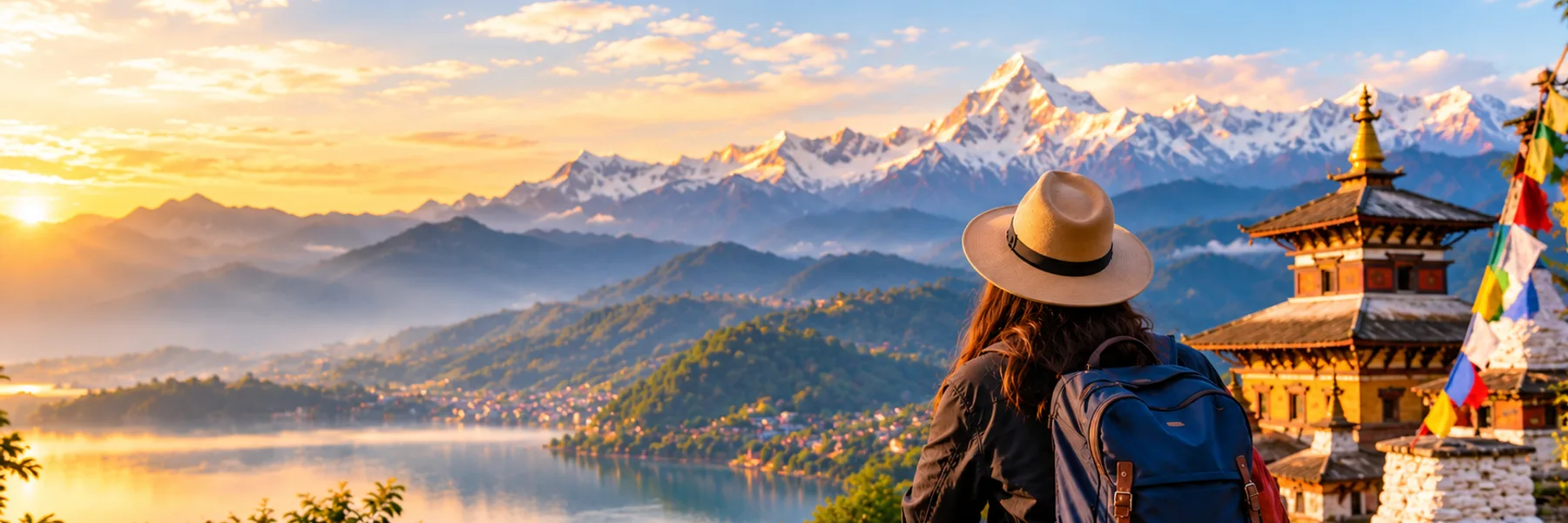 Himalayan Sunrise Vista with Traveler